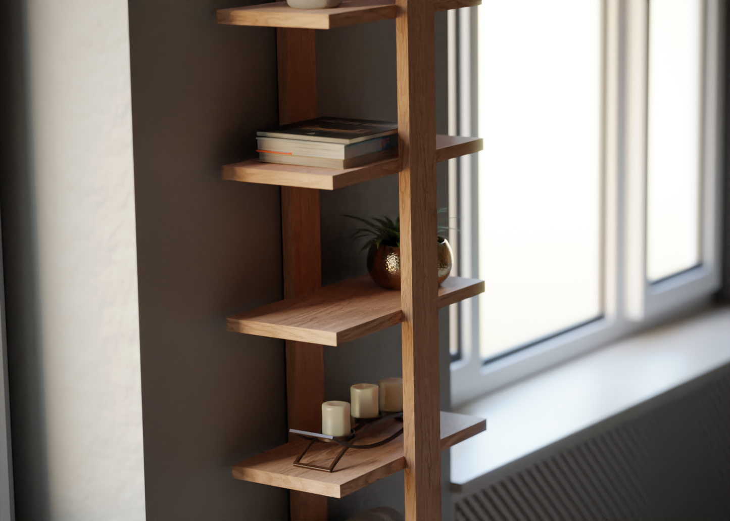 Tiered Oak Floating Shelves