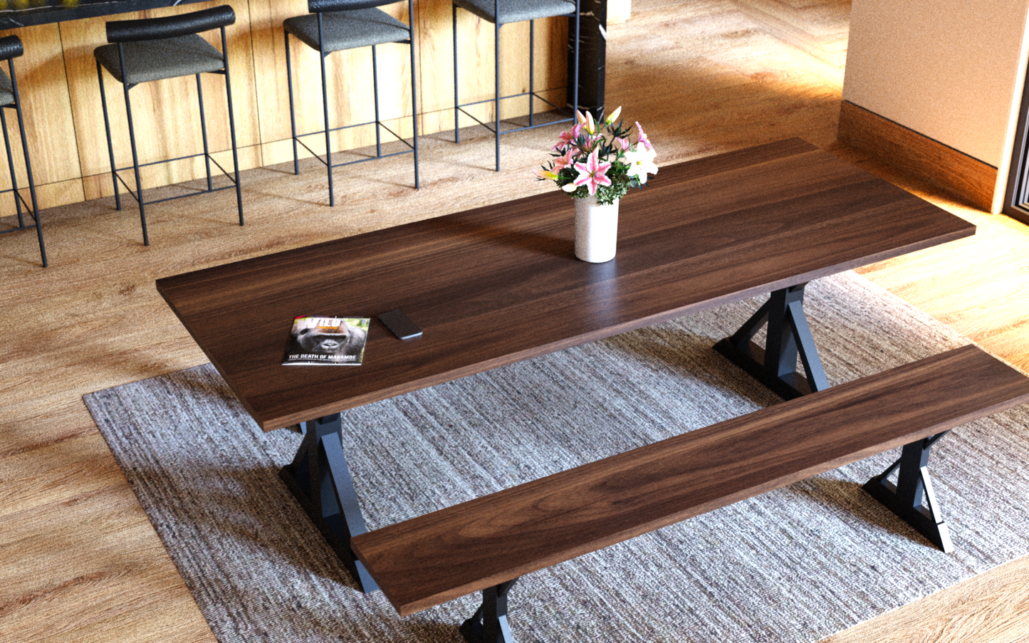 American Black Walnut Trestle Dining Table