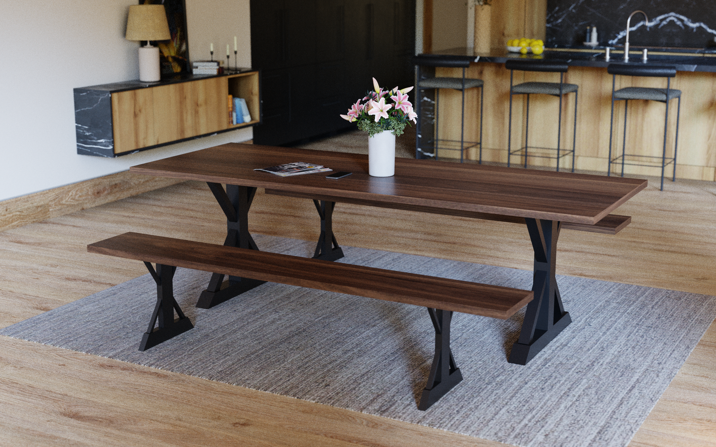 American Black Walnut Trestle Dining Table